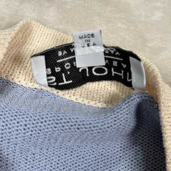 VTG St. John by Marie Gray Butterfly Cardigan Jacket Size Large Blue Cream Italy - Picture 4 of 8